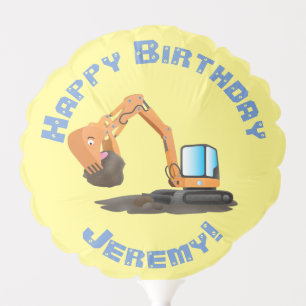 Cute orange excavator digger cartoon balloon