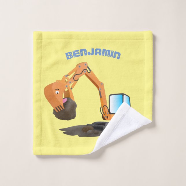 Cute orange excavator digger cartoon bath towel set (Wash Cloth)