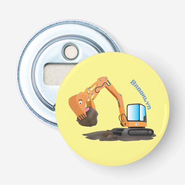 Cute orange excavator digger cartoon bottle opener (Front)