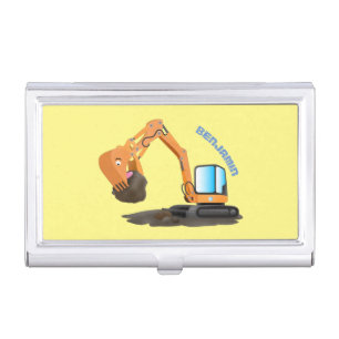 Cute orange excavator digger cartoon business card case