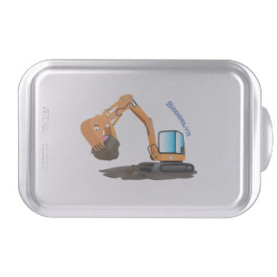 Cute orange excavator digger cartoon cake pan