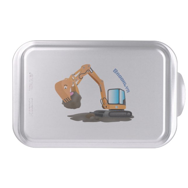 Cute orange excavator digger cartoon cake pan (Front)
