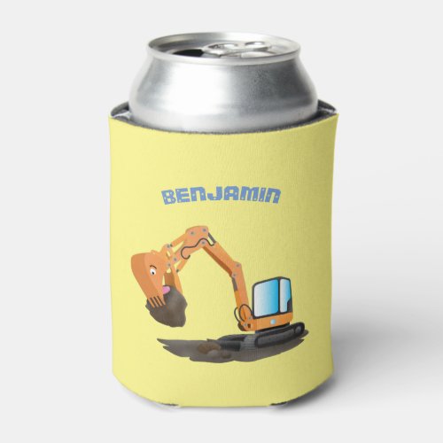 Cute orange excavator digger cartoon can cooler