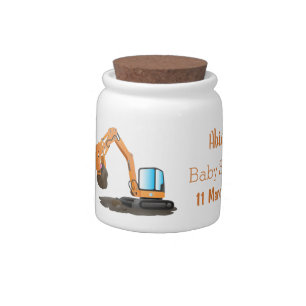 Cute orange excavator digger cartoon candy jar