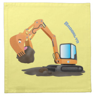 Cute orange excavator digger cartoon cloth napkin