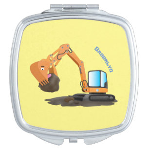 Cute orange excavator digger cartoon compact mirror