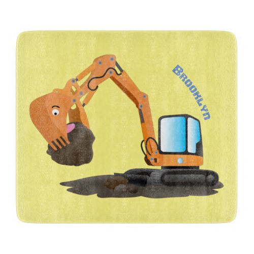 Cute orange excavator digger cartoon cutting board