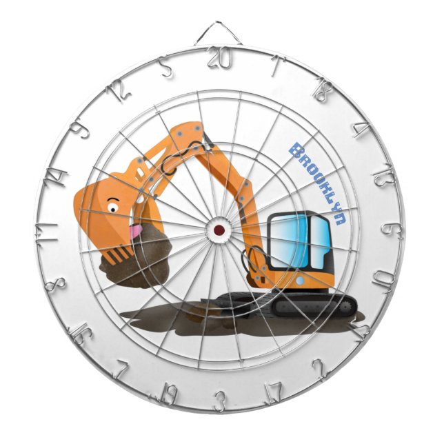 Cute orange excavator digger cartoon dart board (Front)