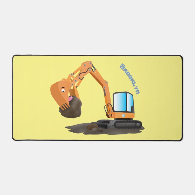 Cute orange excavator digger cartoon desk mat (Front)