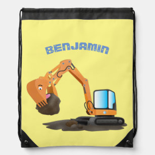 Cute orange excavator digger cartoon drawstring bag