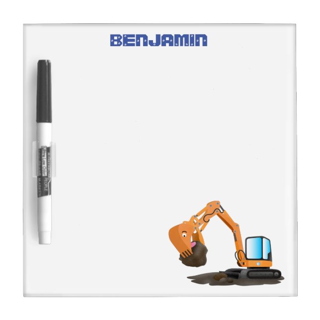 Cute orange excavator digger cartoon dry erase board (Front)