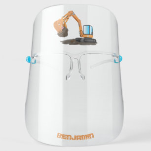Cute orange excavator digger cartoon face shield
