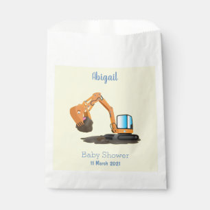 Cute orange excavator digger cartoon  favor bag