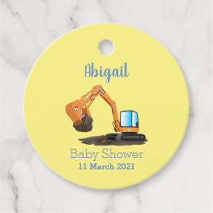 Cute orange excavator digger cartoon favor tags