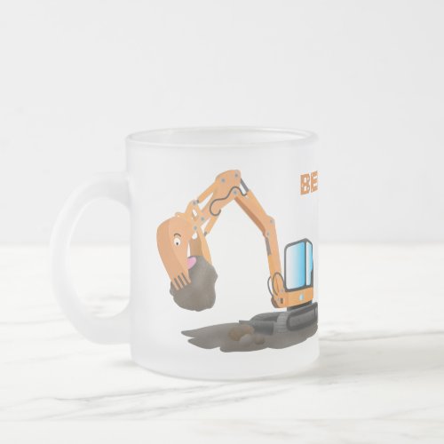 Cute orange excavator digger cartoon frosted glass coffee mug