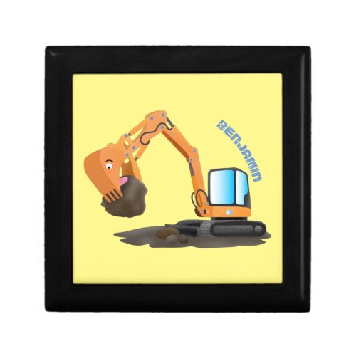 Cute orange excavator digger cartoon gift box