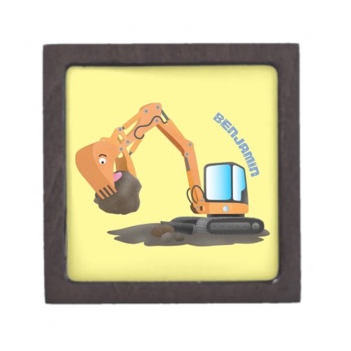 Cute orange excavator digger cartoon gift box