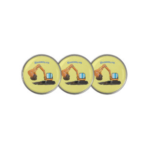 Cute orange excavator digger cartoon golf ball marker