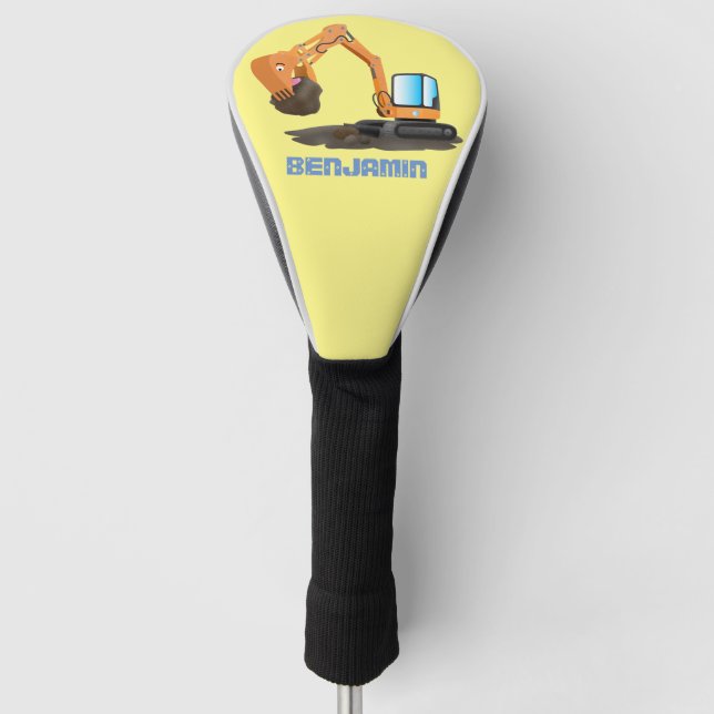 Cute orange excavator digger cartoon golf head cover (Front)