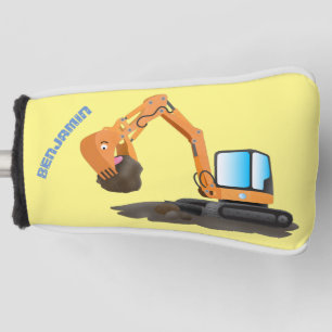 Cute orange excavator digger cartoon golf head cover