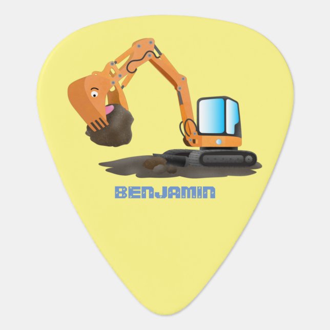 Cute orange excavator digger cartoon guitar pick (Front)