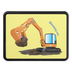 Cute orange excavator digger cartoon hitch cover