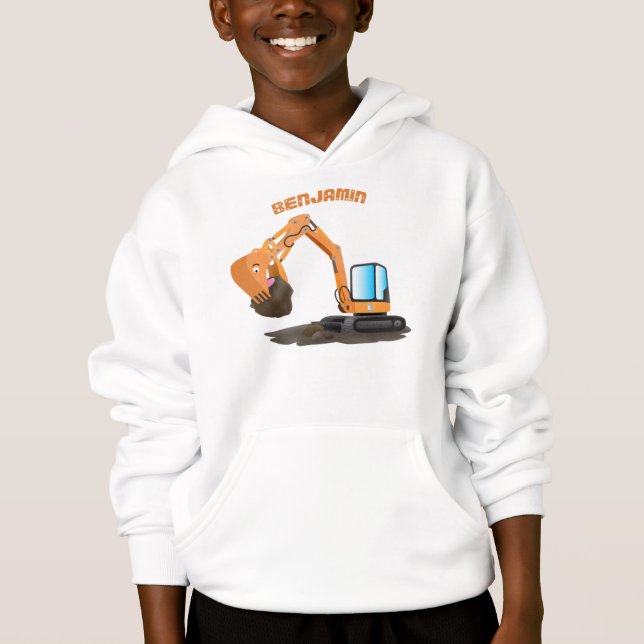 Cute orange excavator digger cartoon hoodie (Front)