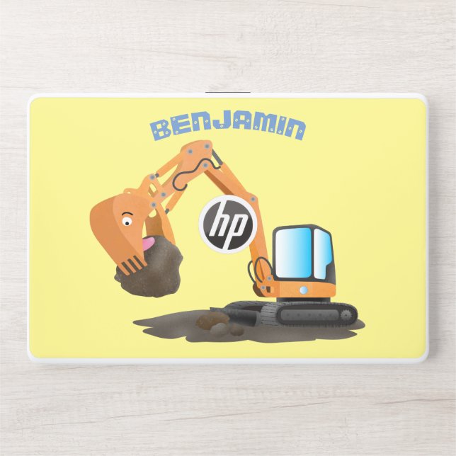 Cute orange excavator digger cartoon HP laptop skin (Front)