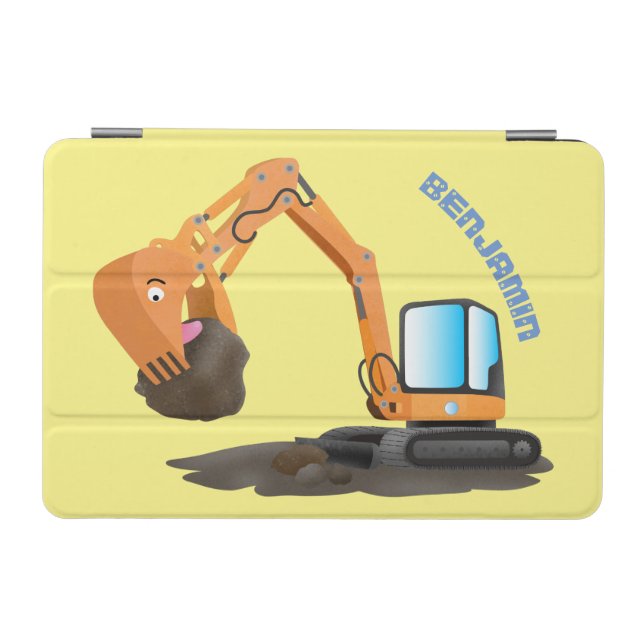 Cute orange excavator digger cartoon iPad mini cover (Horizontal)