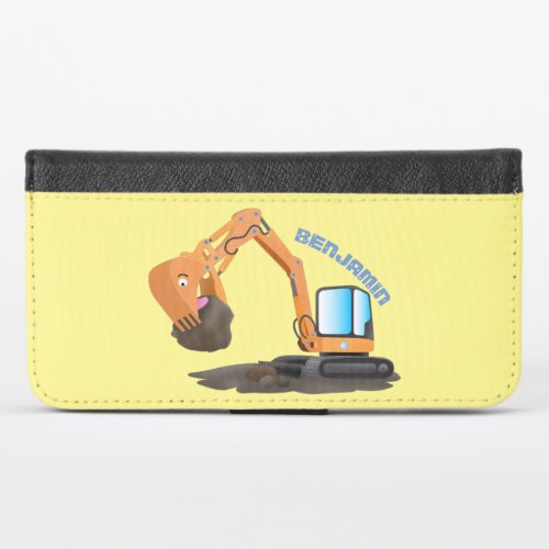 Cute orange excavator digger cartoon iPhone x wallet case