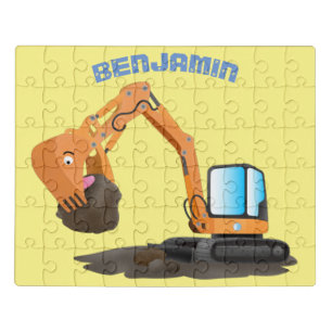 Cute orange excavator digger cartoon jigsaw puzzle