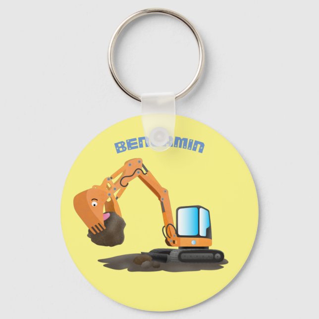 Cute orange excavator digger cartoon keychain (Front)