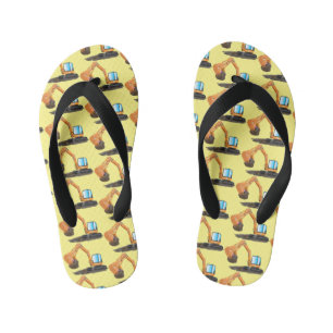 Cute orange excavator digger cartoon kid's flip flops