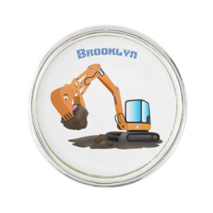 Cute orange excavator digger cartoon lapel pin