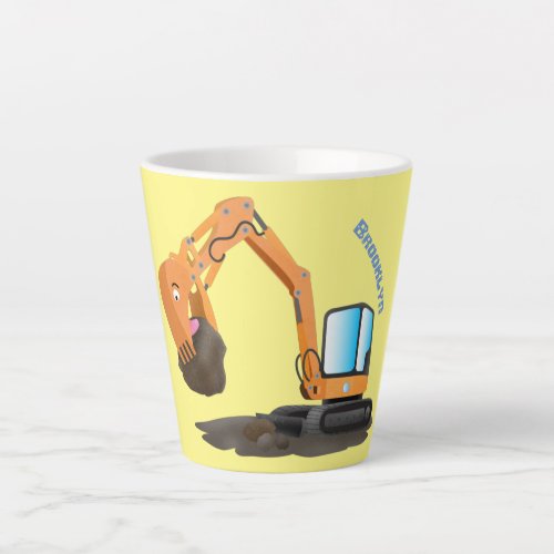 Cute orange excavator digger cartoon latte mug