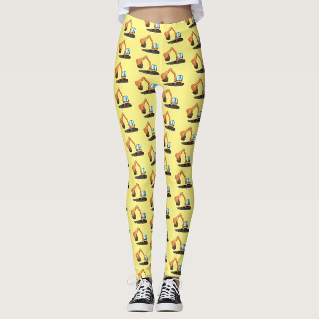 Cute orange excavator digger cartoon leggings (Front)