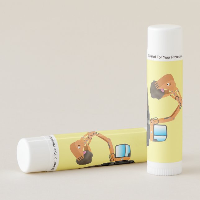 Cute orange excavator digger cartoon lip balm (Front)