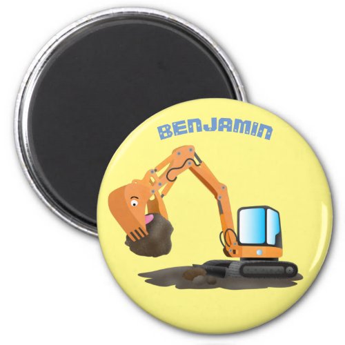 Cute orange excavator digger cartoon magnet