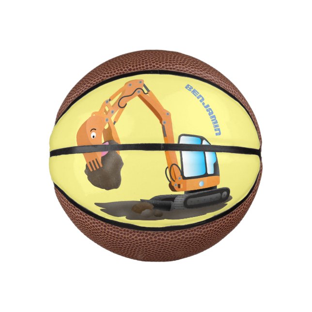 Cute orange excavator digger cartoon mini basketball (Front)