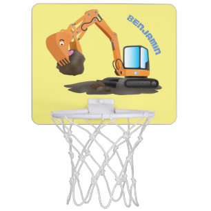 Cute orange excavator digger cartoon mini basketball hoop