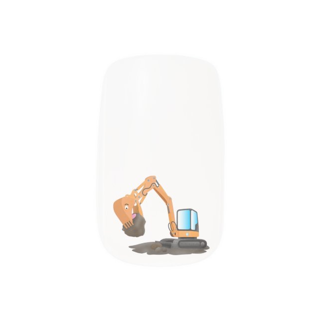 Cute orange excavator digger cartoon minx nail art (Left Thumb)
