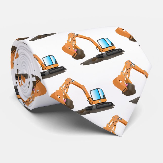 Cute orange excavator digger cartoon neck tie (Rolled)