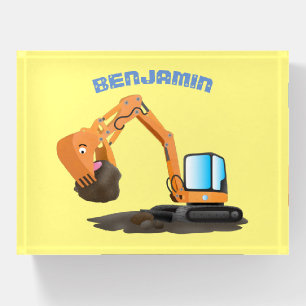 Cute orange excavator digger cartoon paperweight
