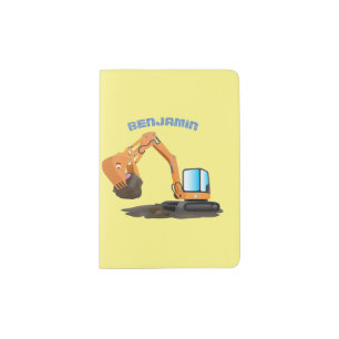 Cute orange excavator digger cartoon passport holder