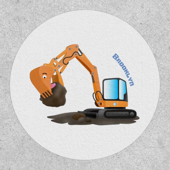 Cute orange excavator digger cartoon patch (Front)
