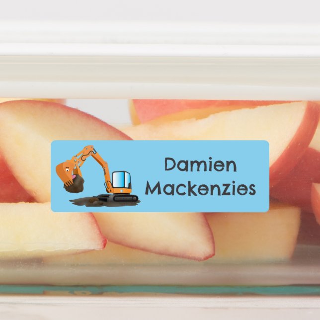 Cute orange excavator digger cartoon personalized labels (Affixed)