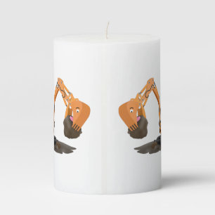 Cute orange excavator digger cartoon pillar candle