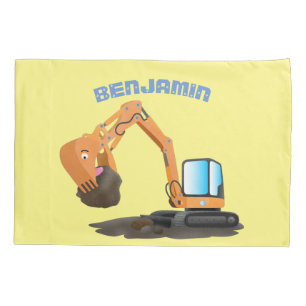Cute orange excavator digger cartoon pillow case
