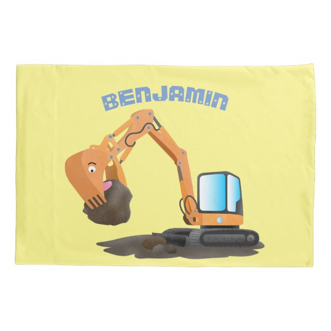 Cute orange excavator digger cartoon pillow case (Back)