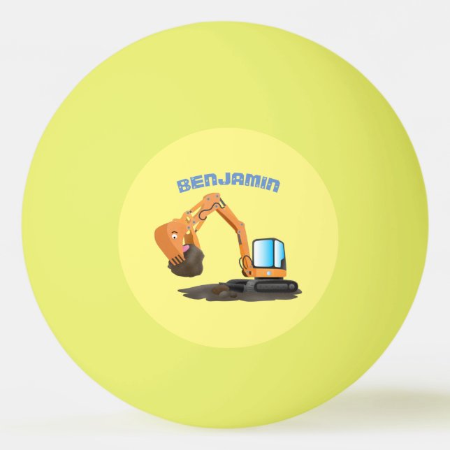 Cute orange excavator digger cartoon ping pong ball (Front)